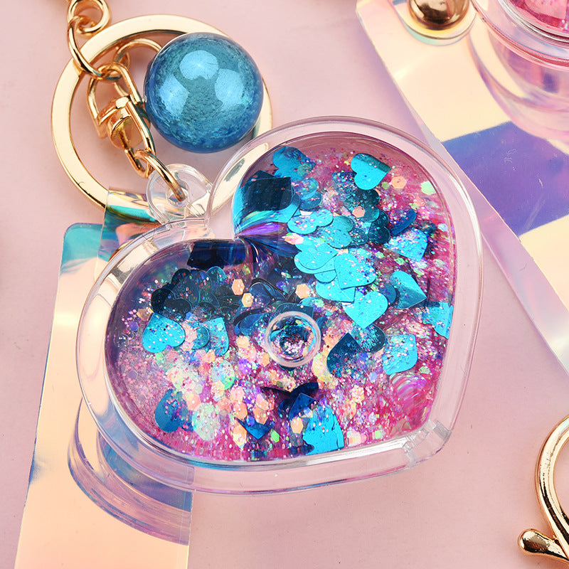 Wholesale Acrylic Oil Bottle Quicksand Love Keychain